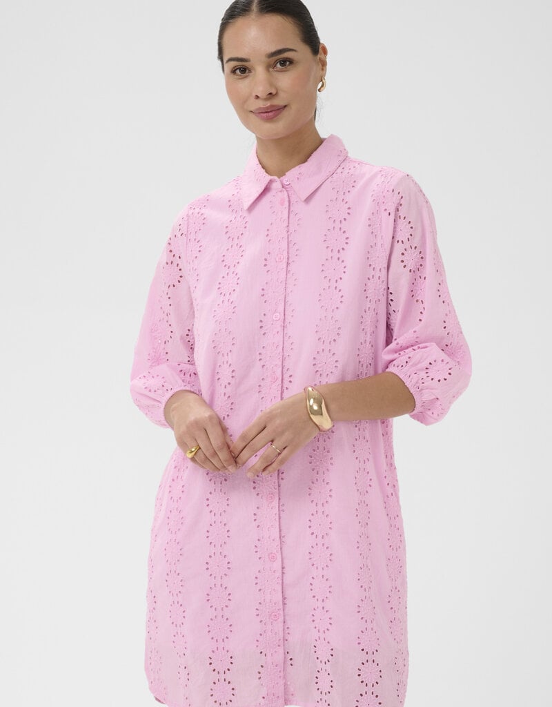 Kaffe Dona Shirt Dress w/ Eyelet Detail in Pink Frosting