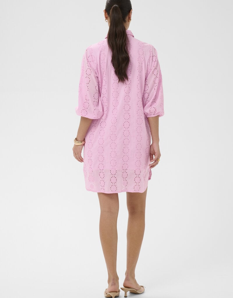 Kaffe Dona Shirt Dress w/ Eyelet Detail in Pink Frosting