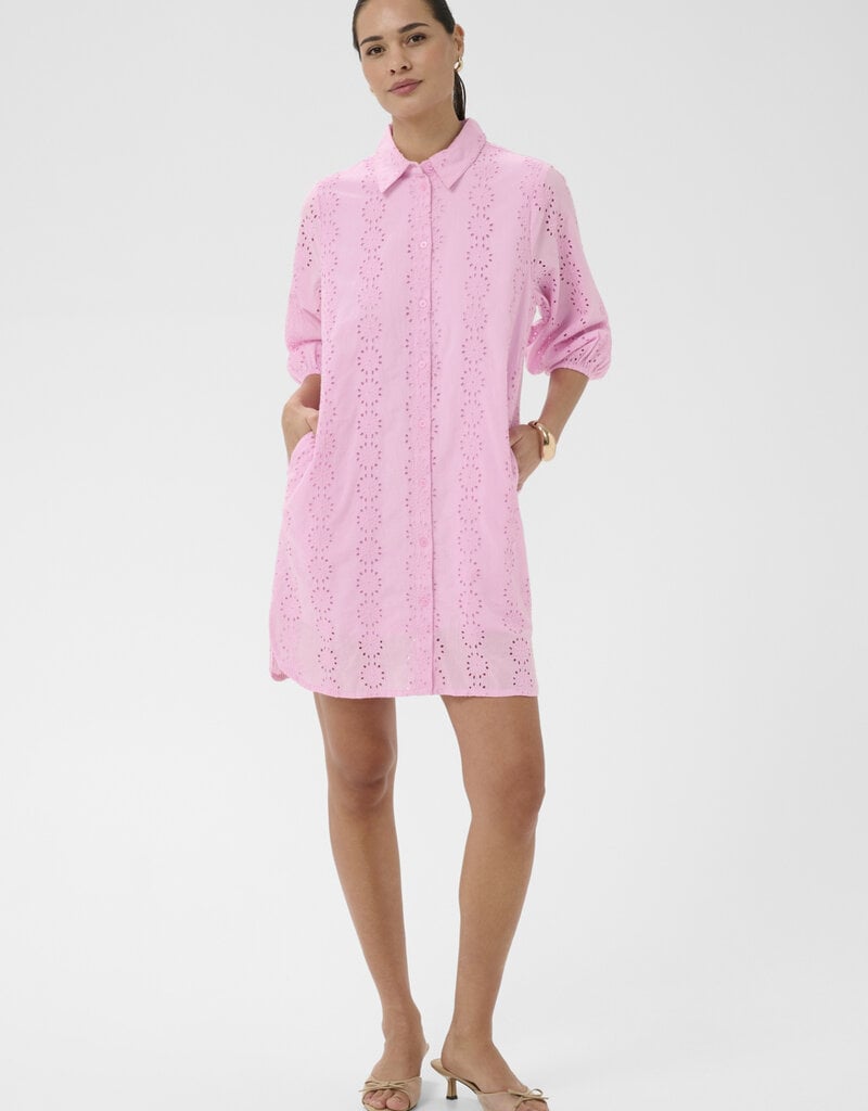 Kaffe Dona Shirt Dress w/ Eyelet Detail in Pink Frosting