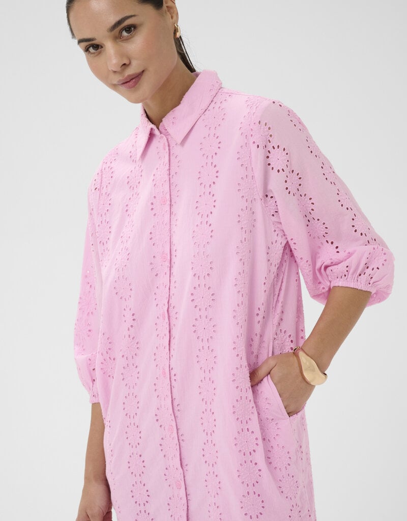 Kaffe Dona Shirt Dress w/ Eyelet Detail in Pink Frosting