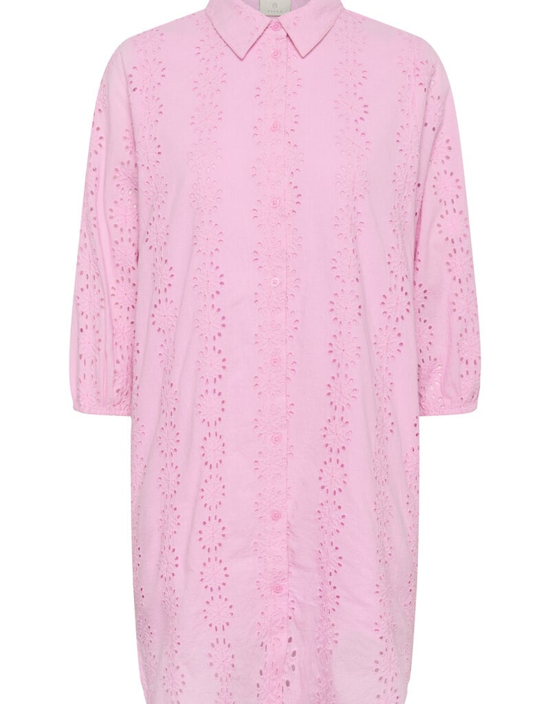 Kaffe Dona Shirt Dress w/ Eyelet Detail in Pink Frosting