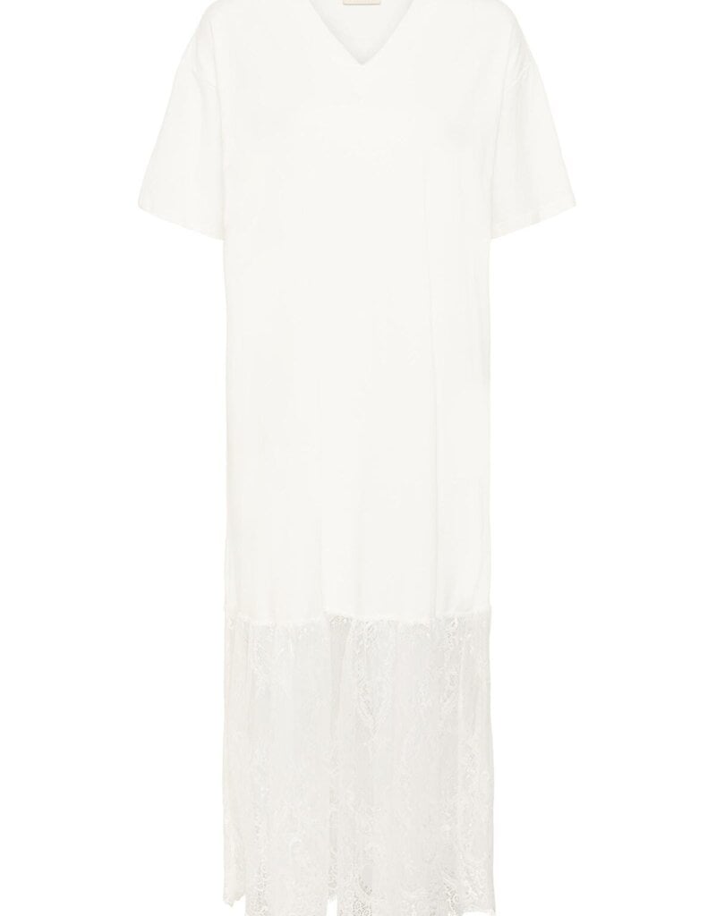 Kaffe Andrea Tee Dress with Lace Skirt in Chalk White