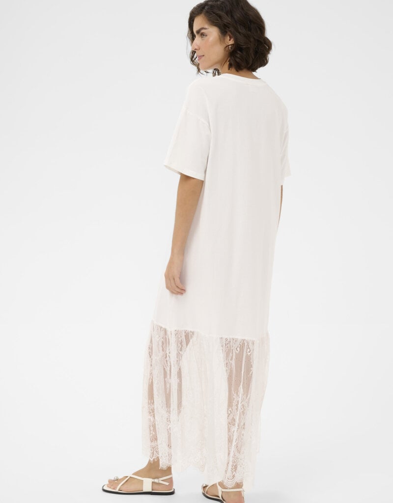 Kaffe Andrea Tee Dress with Lace Skirt in Chalk White