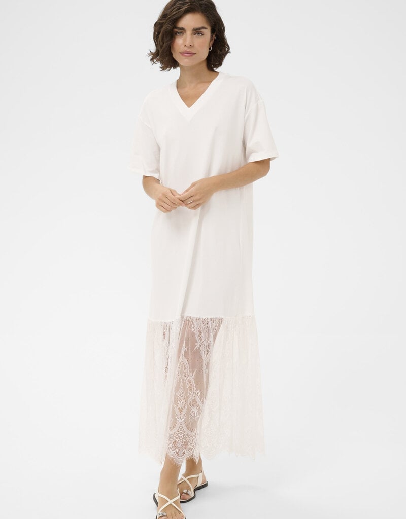 Kaffe Andrea Tee Dress with Lace Skirt in Chalk White