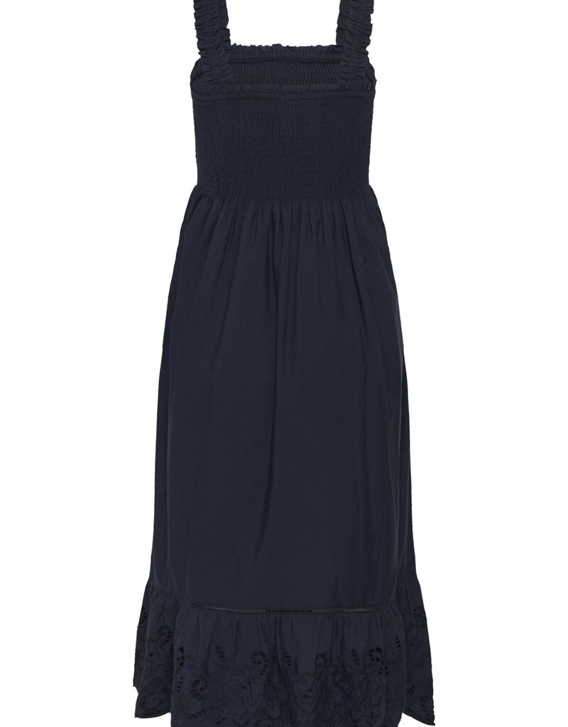Kaffe Gertrud 100% Cotton Shirred Bodice Dress in Midnight Marine