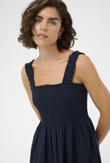 Kaffe Gertrud 100% Cotton Shirred Bodice Dress in Midnight Marine