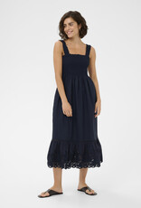 Kaffe Gertrud 100% Cotton Shirred Bodice Dress in Midnight Marine