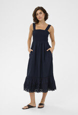 Kaffe Gertrud 100% Cotton Shirred Bodice Dress in Midnight Marine