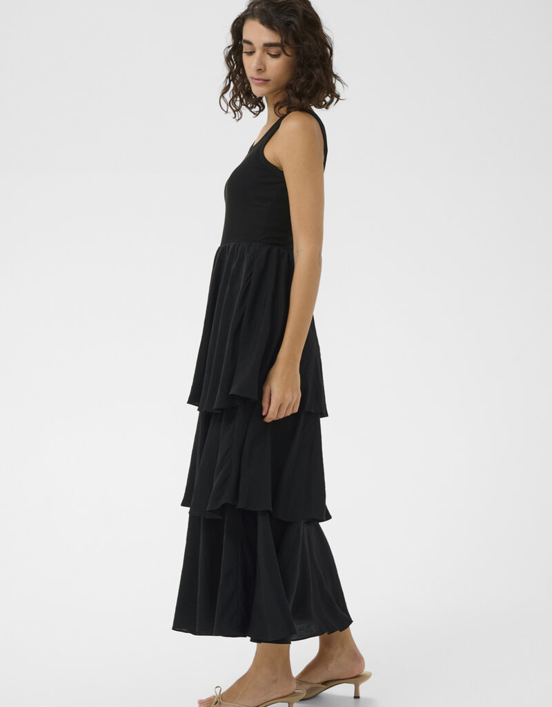Kaffe Erika Tiered Tank Dress in Black Deep