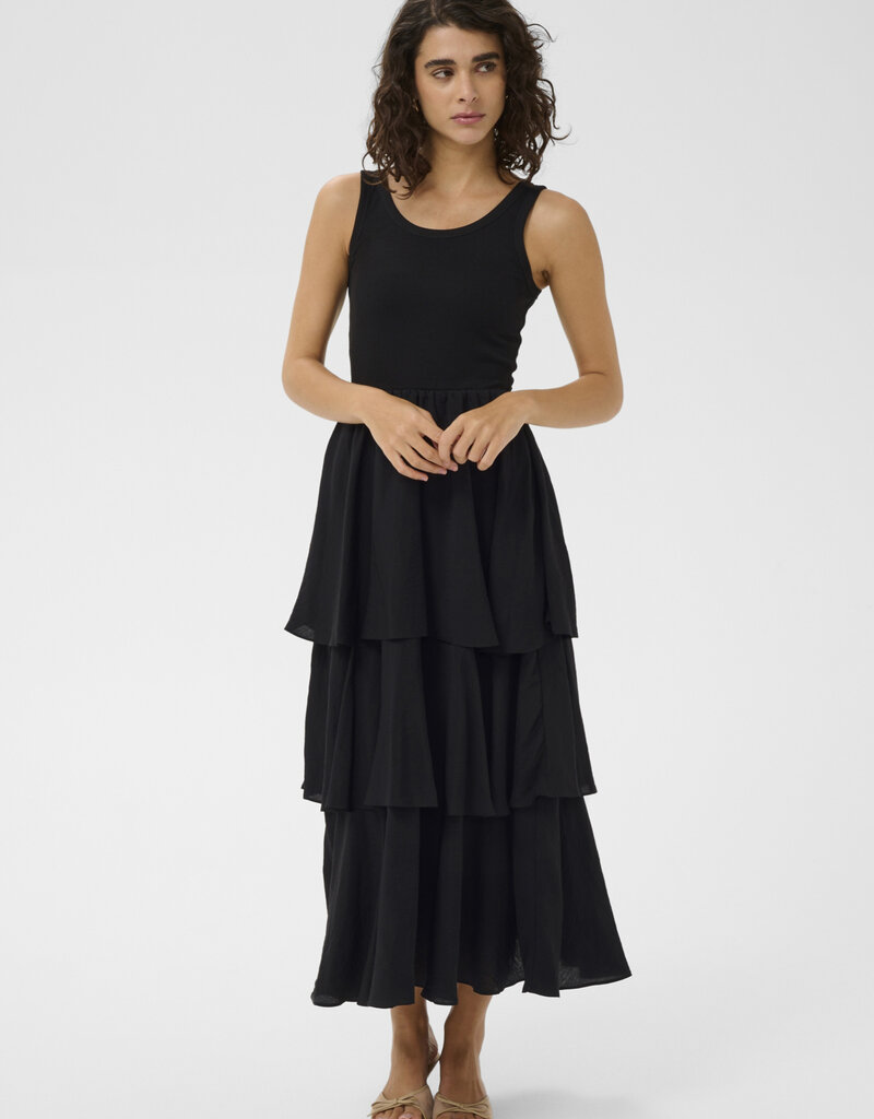 Kaffe Erika Tiered Tank Dress in Black Deep