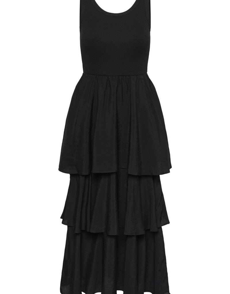 Kaffe Erika Tiered Tank Dress in Black Deep