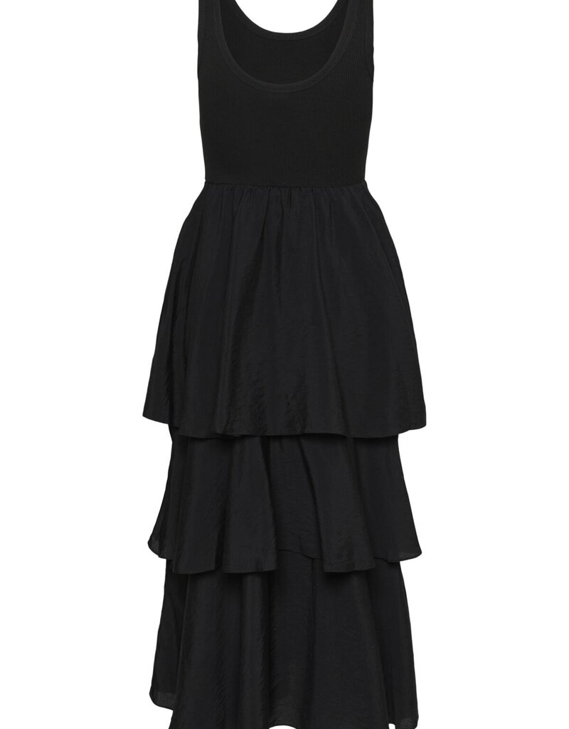 Kaffe Erika Tiered Tank Dress in Black Deep