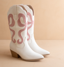Oasis Society The Bowie Western Boot with Pink Bow Inlay