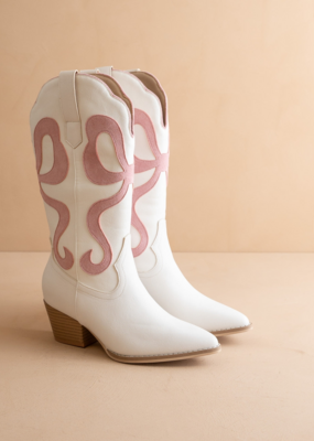 Oasis Society The Bowie Western Boot with Pink Bow Inlay