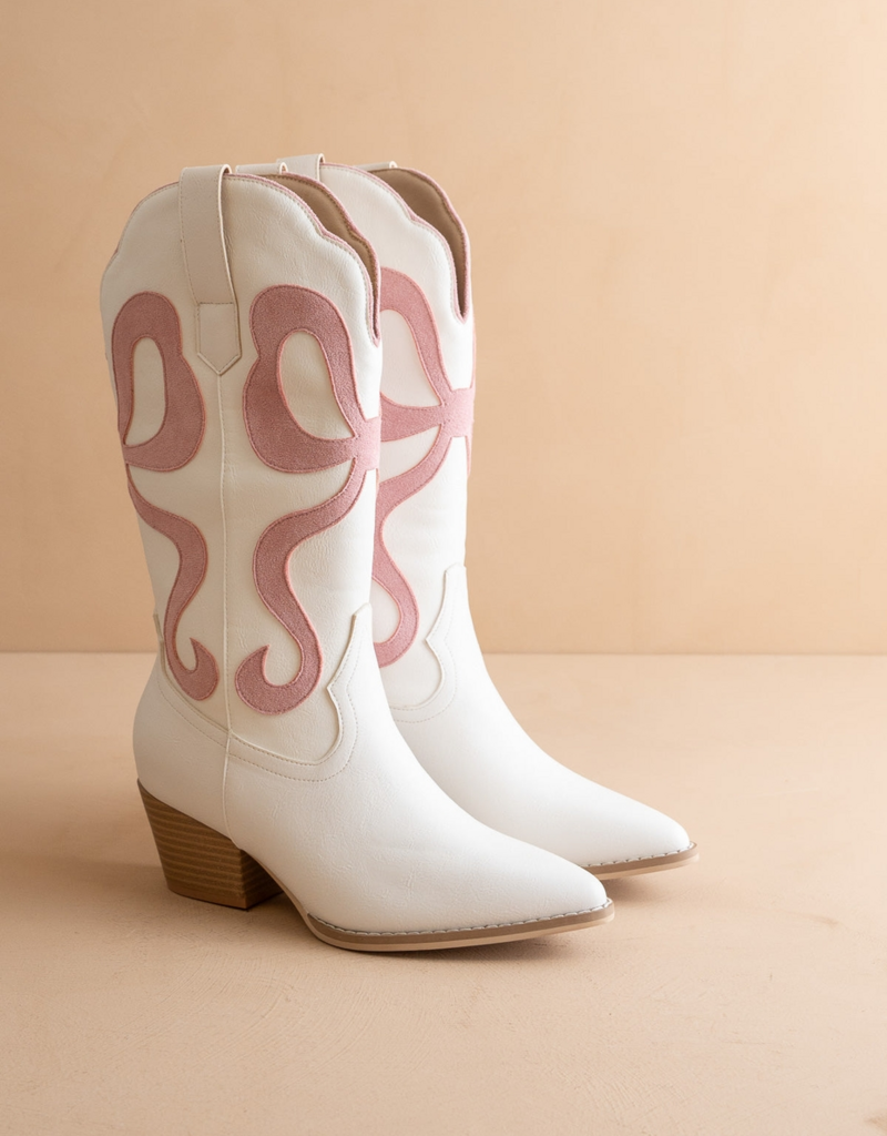 Oasis Society The Bowie Western Boot with Pink Bow Inlay