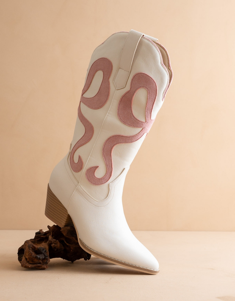 Oasis Society The Bowie Western Boot with Pink Bow Inlay