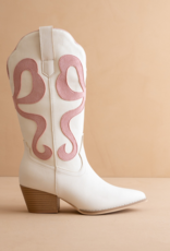 Oasis Society The Bowie Western Boot with Pink Bow Inlay