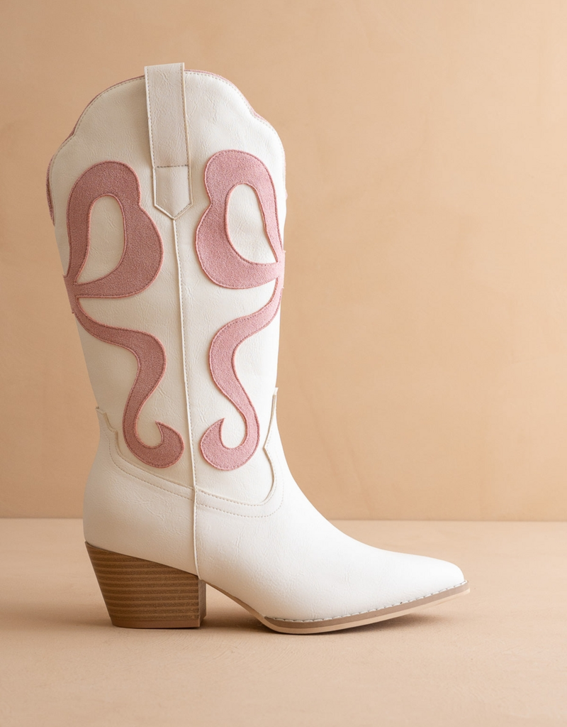 Oasis Society The Bowie Western Boot with Pink Bow Inlay