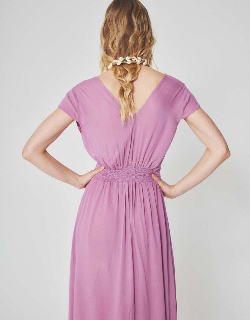 Louizon Kandy Cap Sleeve Maxi Dress with Embroidered Belt Detail