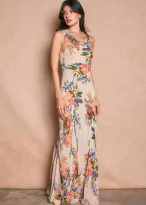 Dress Forum Romantic Soft Floral Cowl Neck Maxi Dress