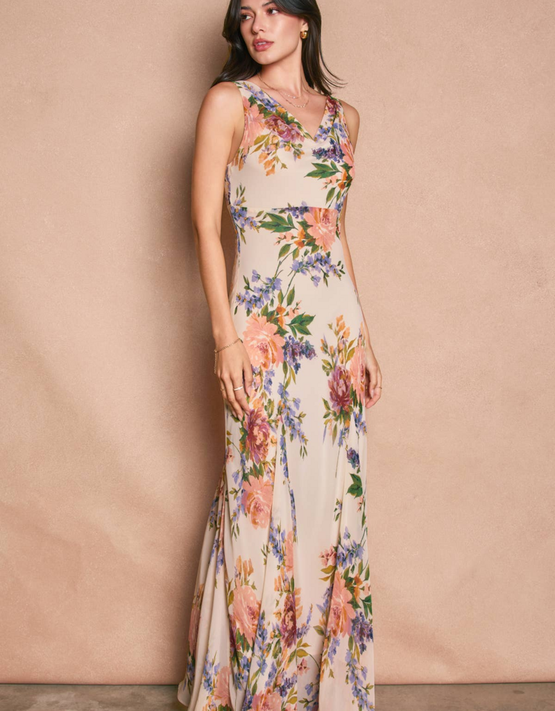 Dress Forum Romantic Cowl Neck Maxi Dress In Spring Garden