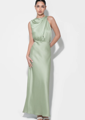 Adelyn Rae *Best-Seller* Kate Cowl Drape Asymmetrical Maxi Dress in Sage