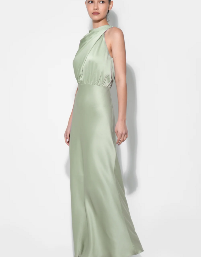 Adelyn Rae Kate Cowl Drape Asymmetrical Maxi Dress in Sage
