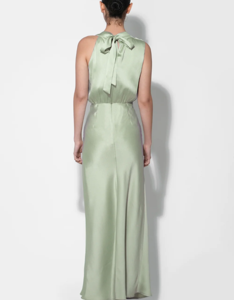 Adelyn Rae Kate Cowl Drape Asymmetrical Maxi Dress in Sage
