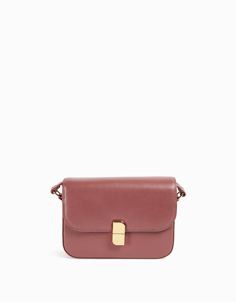 Nat And Nin Alice Medium Structured Turn Lock Bag in Rosewood Leather