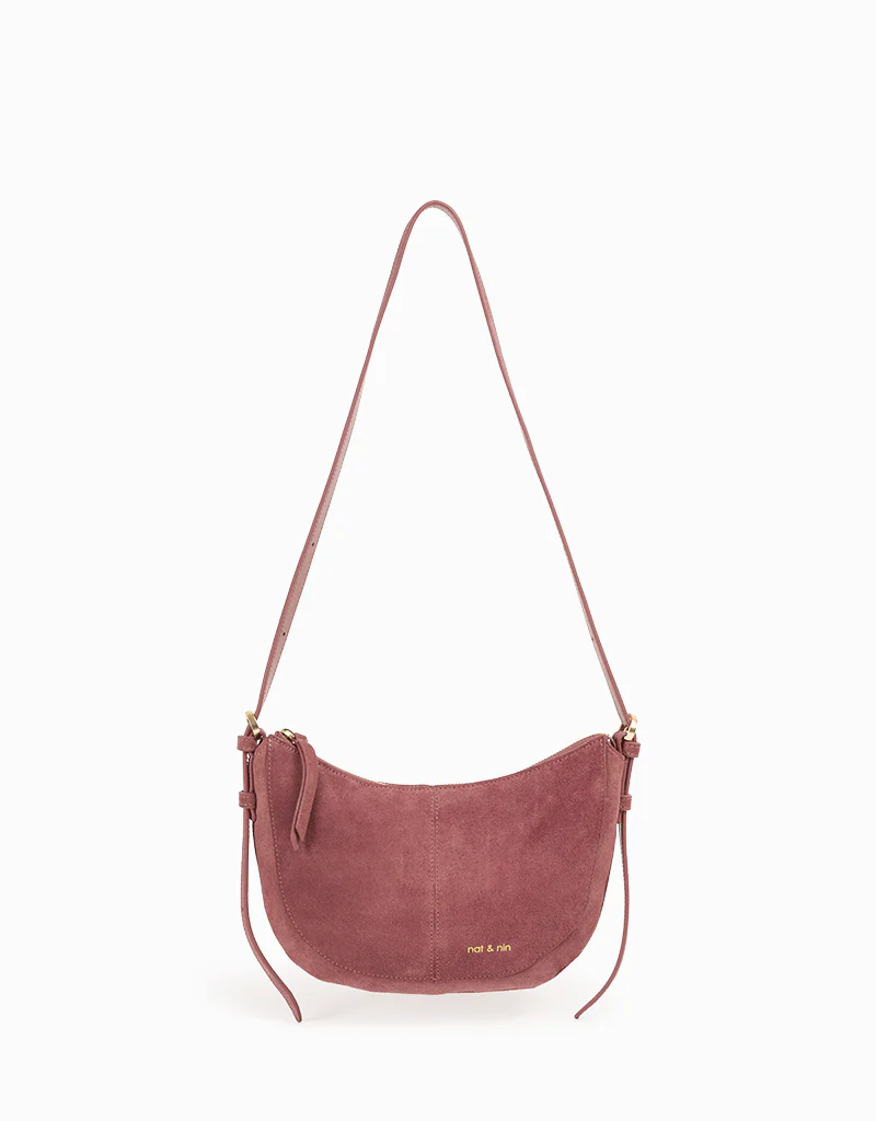 Nat And Nin Mini Rodeo Suede Moon Satchel  in Rosewood Leather