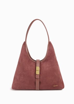 Nat And Nin Romeo Suede Shoulder Bag in Rosewood Leather