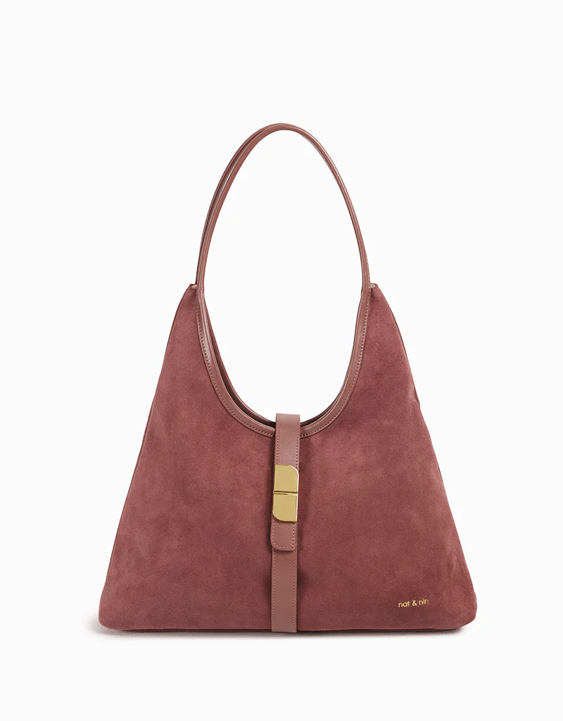 Nat And Nin Romeo Suede Shoulder Bag in Rosewood Leather