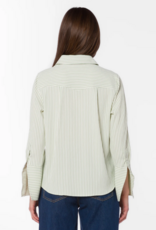 Velvet Heart Amaya 100% Cotton Seersucker Button Up Shirt in Sage Stripe