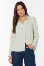 Velvet Heart Amaya 100% Cotton Seersucker Button Up Shirt in Sage Stripe