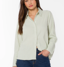 Velvet Heart Amaya Cotton Seersucker Button Up Shirt in Sage Stripe