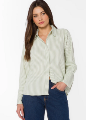 Velvet Heart Amaya Cotton Seersucker Button Up Shirt in Sage Stripe