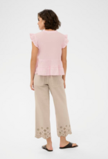 Kaffe Valerie 100% Cotton Ruffle Sleeve Top in Ballerina Pink