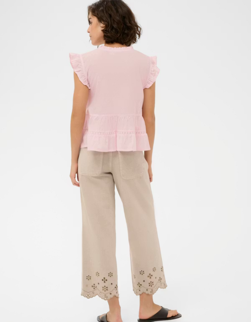 Kaffe Valerie 100% Cotton Ruffle Sleeve Top in Ballerina Pink