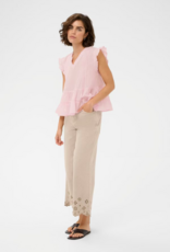 Kaffe Valerie 100% Cotton Ruffle Sleeve Top in Ballerina Pink