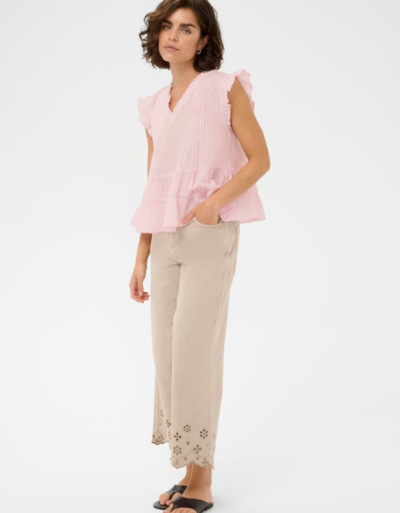 Kaffe Valerie 100% Cotton Ruffle Sleeve Top in Ballerina Pink