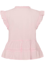 Kaffe Valerie 100% Cotton Ruffle Sleeve Top in Ballerina Pink