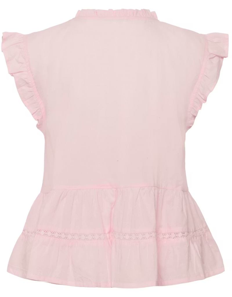Kaffe Valerie 100% Cotton Ruffle Sleeve Top in Ballerina Pink