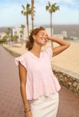 Kaffe Valerie 100% Cotton Ruffle Sleeve Top in Ballerina Pink