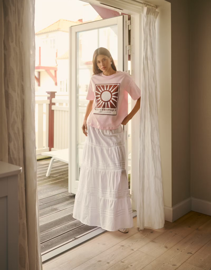 Kaffe Valerie 100% Cotton Tiered Skirt in Chalk White