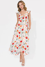 Adelyn Rae Neriah Twist Front Hi-Low Midi Dress in Ivory Multi Floral
