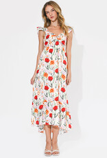 Adelyn Rae Neriah Twist Front Hi-Low Midi Dress in Ivory Multi Floral
