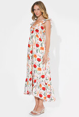 Adelyn Rae Neriah Twist Front Hi-Low Midi Dress in Ivory Multi Floral