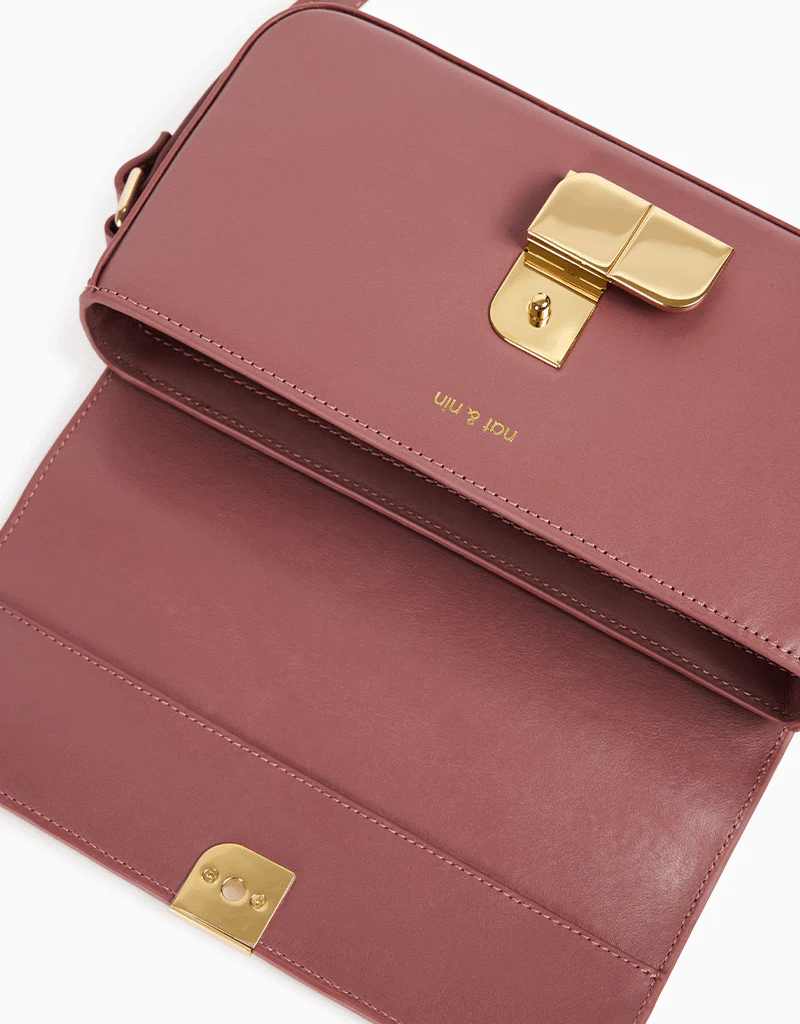 Nat And Nin Alice Medium Structured Turn Lock Bag in Rosewood Leather