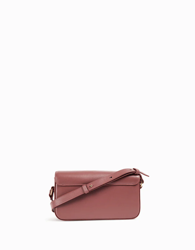 Nat And Nin Alice Medium Structured Turn Lock Bag in Rosewood Leather