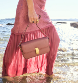 Nat And Nin Alice Medium Structured Turn Lock Bag in Rosewood Leather